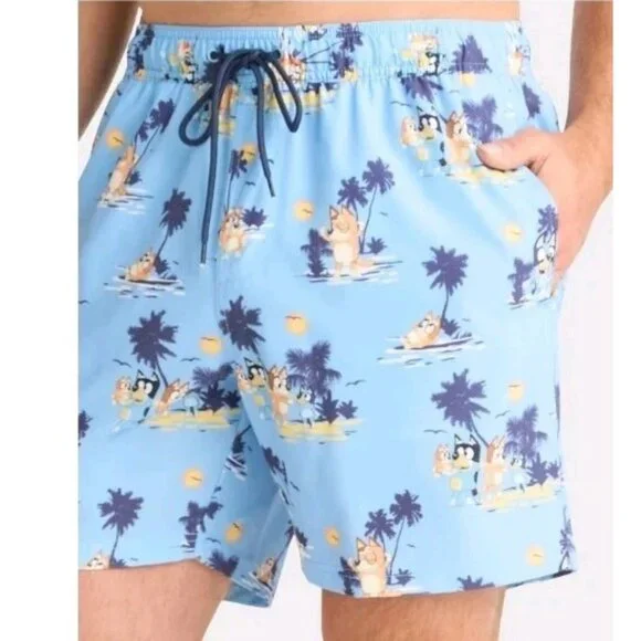 Bluey Swim Trunks Youth XL NWT Blue Cartoon Character Swim Shorts New - Picture 2 of 8